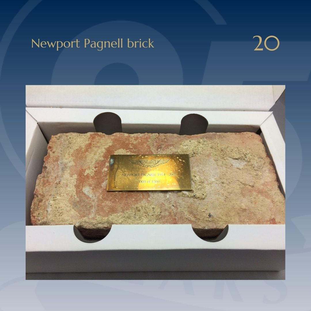 AMHTOfficial's tweet photo. #20. Our most random collection item? Probably this brick. It was taken from the Aston Martin factory at Newport Pagnell before the site was redeveloped. This brick is No.3 of 1500.
#25Years25Objects #AMHT25 #HeritageFuelsPassion https://t.co/b7wwTv3gTA