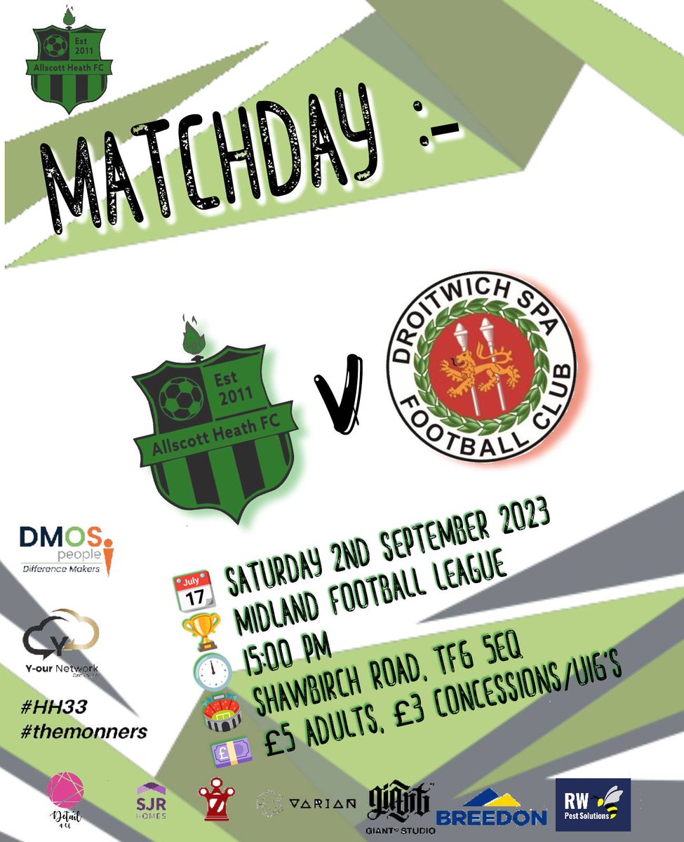 Allscott Heath FC (@allscottheathfc) on Twitter photo 🟢⚫ It's Matchday 🟢⚫
Today we take on <a href="/DroitSpaFC/">DROITWICH SPA FC (C)</a> in what promises to be an exciting encounter with both teams in good form. With both teams at the right end of the table this is a game not to missed.
Get down to Shawbirch road and support the lads.
#themonners
🟢⚫ 🟢⚫ It's Matchday 🟢⚫
Today we take on <a href="/DroitSpaFC/">DROITWICH SPA FC (C)</a> in what promises to be an exciting encounter with both teams in good form. With both teams at the right end of the table this is a game not to missed.
Get down to Shawbirch road and support the lads.
#themonners
🟢⚫