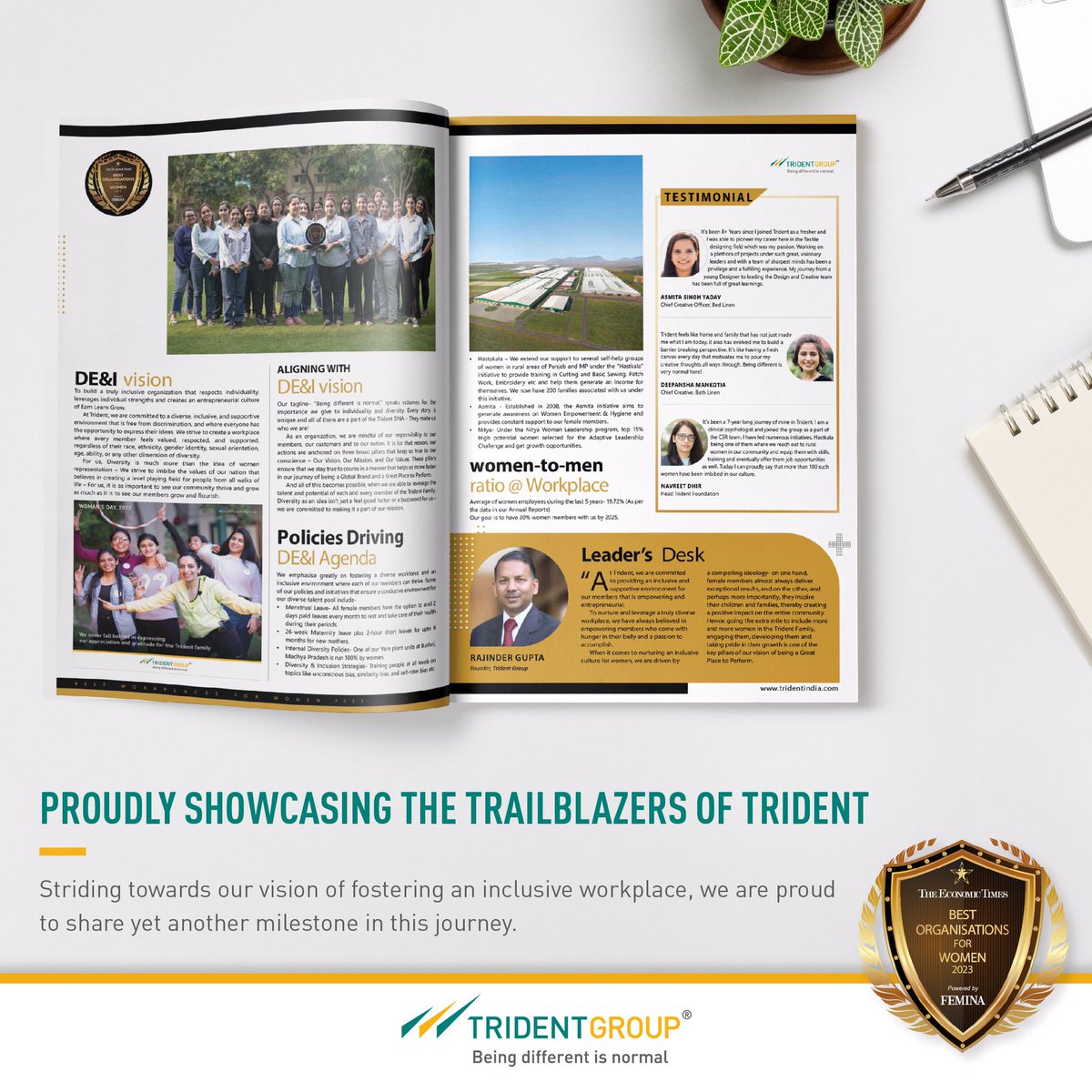 TridentGroupGLB's tweet photo. Trident Group was featured in The Economic Times Coffee Table Book that highlighted some of the Best Organizations for Women.
Trident has renewed its resolve to create an empowered environment where women are encouraged to excel in all their endeavours.
#tridentglobal #GPTP https://t.co/wu6td7tcKU
