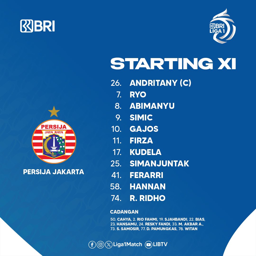 Liga1Match's tweet photo. Daftar Susunan Pemain
@Persija_Jkt v @persib
Dukung terus tim kebanggaan kamu di BRI Liga 1-2023/24.
#BRILiga1202324
#MentalJuara
#SupporterBersatu
#BersamaBisa
#PSJPSB https://t.co/2yqvVgRwUl