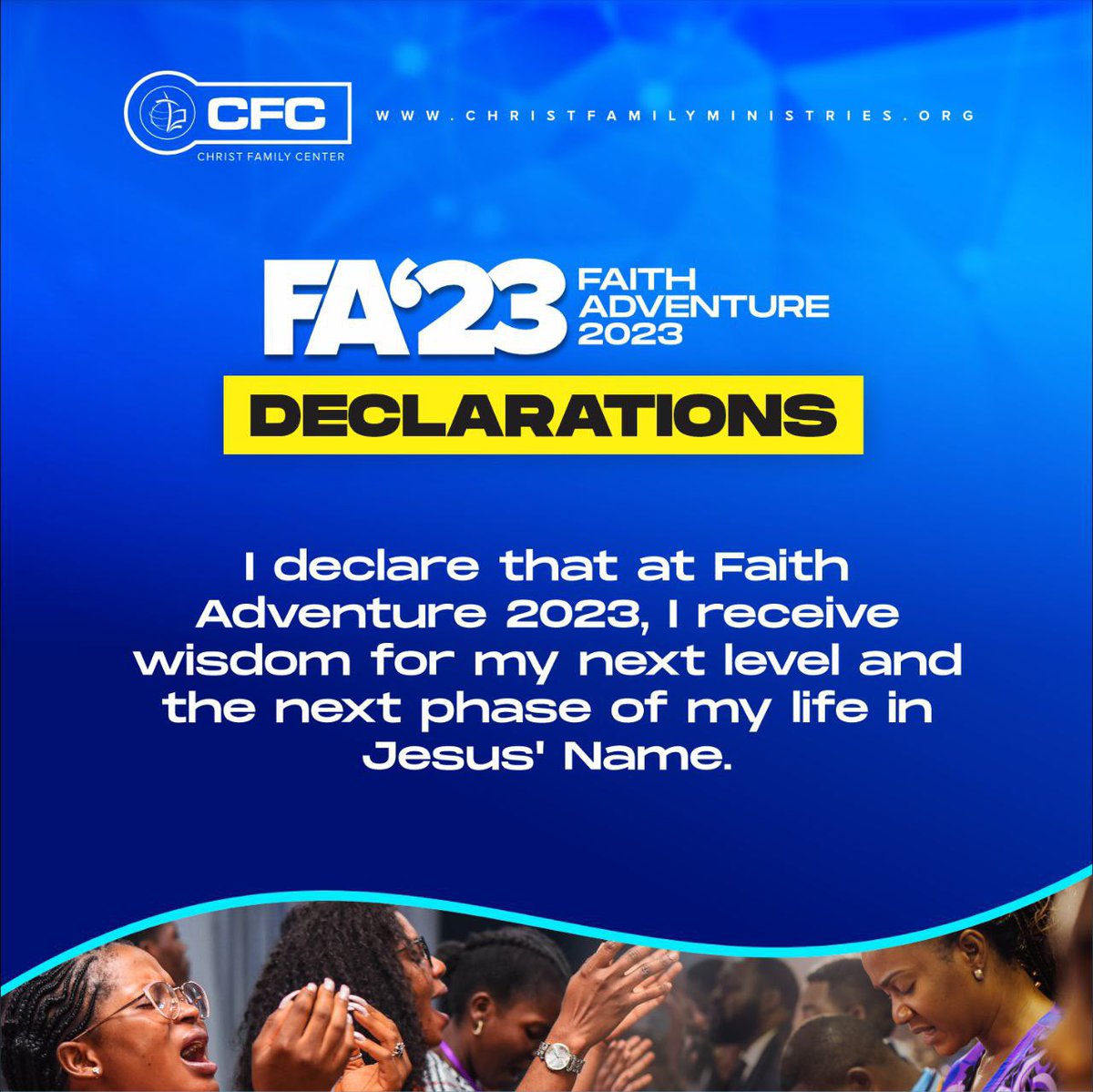 From start to finish, Faith Adventure will leave you in awe of the great works of our God; there are no lows here, only highs in His presence.

Register to attend FA'23 for free at app.christfamilyministries.org today.

It's your due season! 

#FA23
#FaithAdventure2023
#DueSeason
#CFM