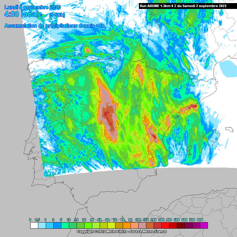 La media de los miembros del EPS para el dia de mañana ya se van por encima de los 60 litros. Y lo del AROME, sin comentarios. El panorama pinta extremo, muy complicado, habrá muchos problemas en carretera e inundaciones. Máxima precaución.