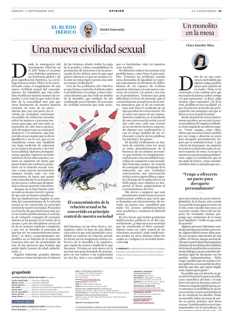 salazar_octavio's tweet photo. Esta revolución de la que habla @daniInnerarity nos interpela muy singularmente a los hombres. Está en nuestro tejado el balón de esa nueva civilidad sexual... https://t.co/t2Ba2NZRyL