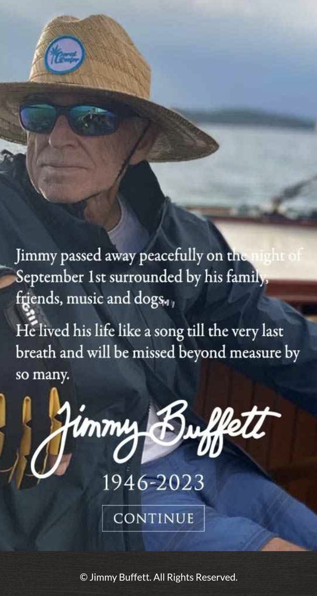 thesurfpirate's tweet photo. "He's somewhere on the ocean now
That's where he ought to be
With one hand on the starboard rail
He's waving back at me"
-Jimmy Buffett, The Captain and the Kid

R.I.P. @jimmybuffett https://t.co/QQcXsWDMSC