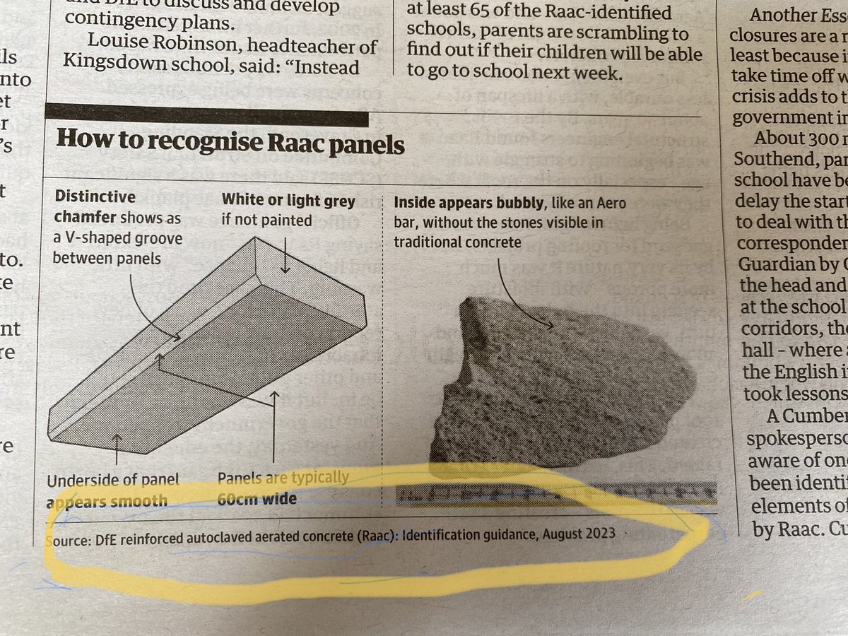 captainkorks's tweet photo. Interesting that this DfE guidance on identifying RAAC (Guardian 2/9/23) appears to have been published in August 2023. In plenty of time for the new school year then…. https://t.co/JoEgyTuBOE