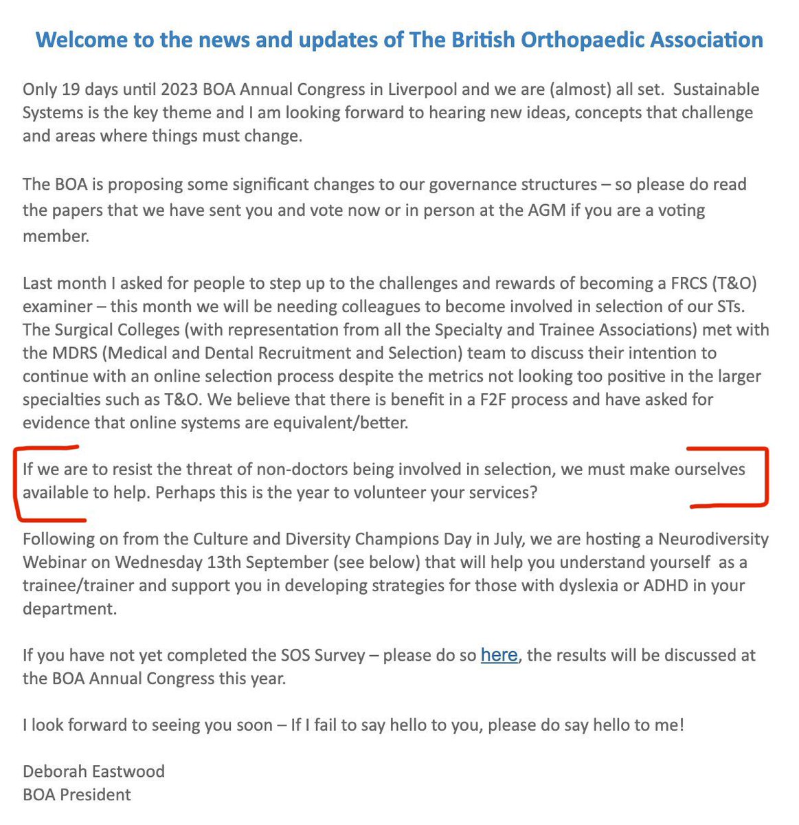 Dr_Done_'s tweet photo. It’s amazing to see consultant leaders like @deboraheastwood (BOA President) address the biggest threat to our profession and patient safety ✅

It takes a lot to go against the dominant narrative backed by NHSE

👏 👏 👏 https://t.co/9xdqgPvojo