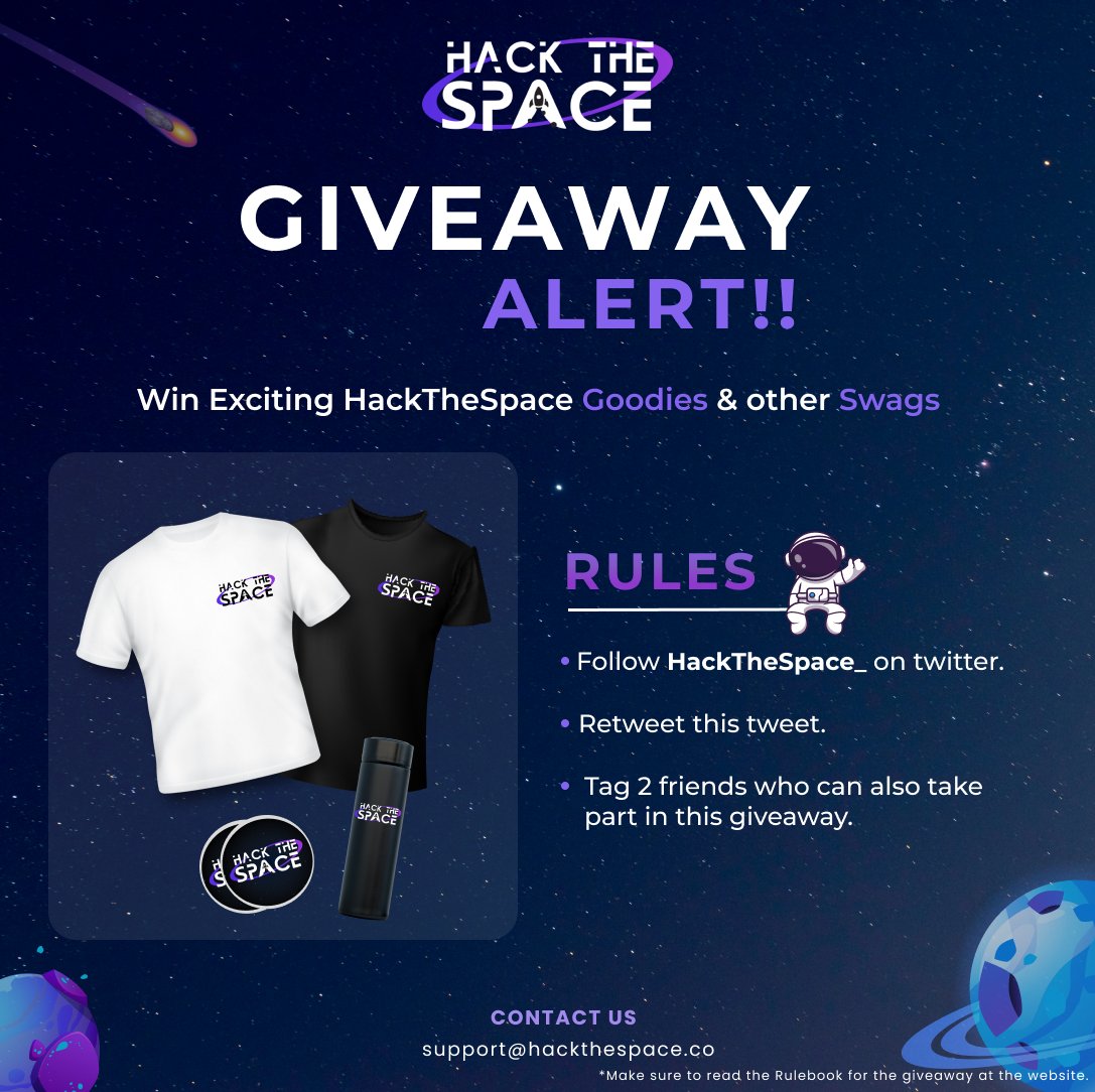 HackTheSpace_'s tweet photo. We've hit 200 followers🎉
Thank you all for being a part of our journey!
As a token of appreciation, we've a GIVEAWAY for our followers🎁

1. Follow us on Twitter ✨
2. Retweet this tweet ❤️
3. Tag 2 friends 👯‍♀️

Good luck!☘️
Visit: https://t.co/wnUNgJiFpc

#HackTheSpace #HTS2023 https://t.co/Qstn5eVRP2