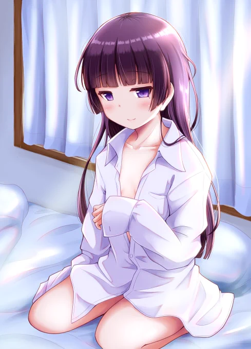 おまけ。夏のウスイ本表紙用の彼シャツ猫と即興ラッシュパーカー差分。 #月まとめ黒猫日和#俺妹 #黒猫 #瑠璃先輩 