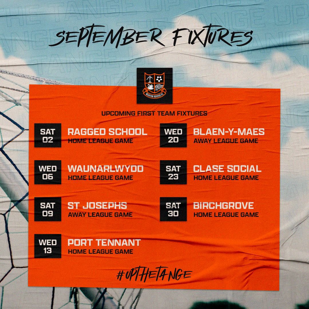 MurtonRovers's tweet photo. As the season opener is upon us, here’s a look towards our September fixtures for all three of our teams. Good Luck to all involved and go well today! 

#Tange🍊 #OneClub https://t.co/ShKdQkSp1T