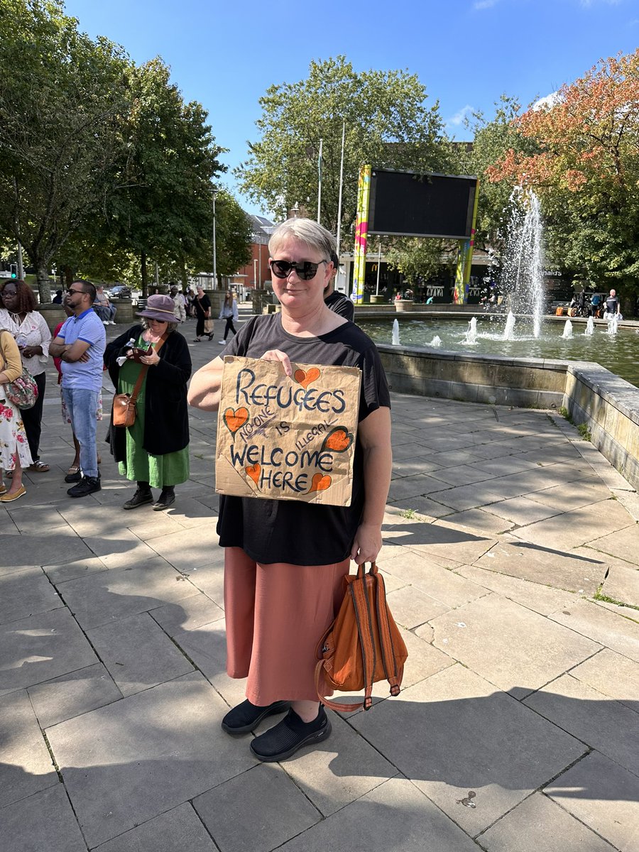 At the refugees are welcome here event at Swansea Quadrant organised by Max Kpakio and Buka Kokisa. The stand in solidarity with @SwanseaCouncil @CityofSanctuary @MahaboobBEM