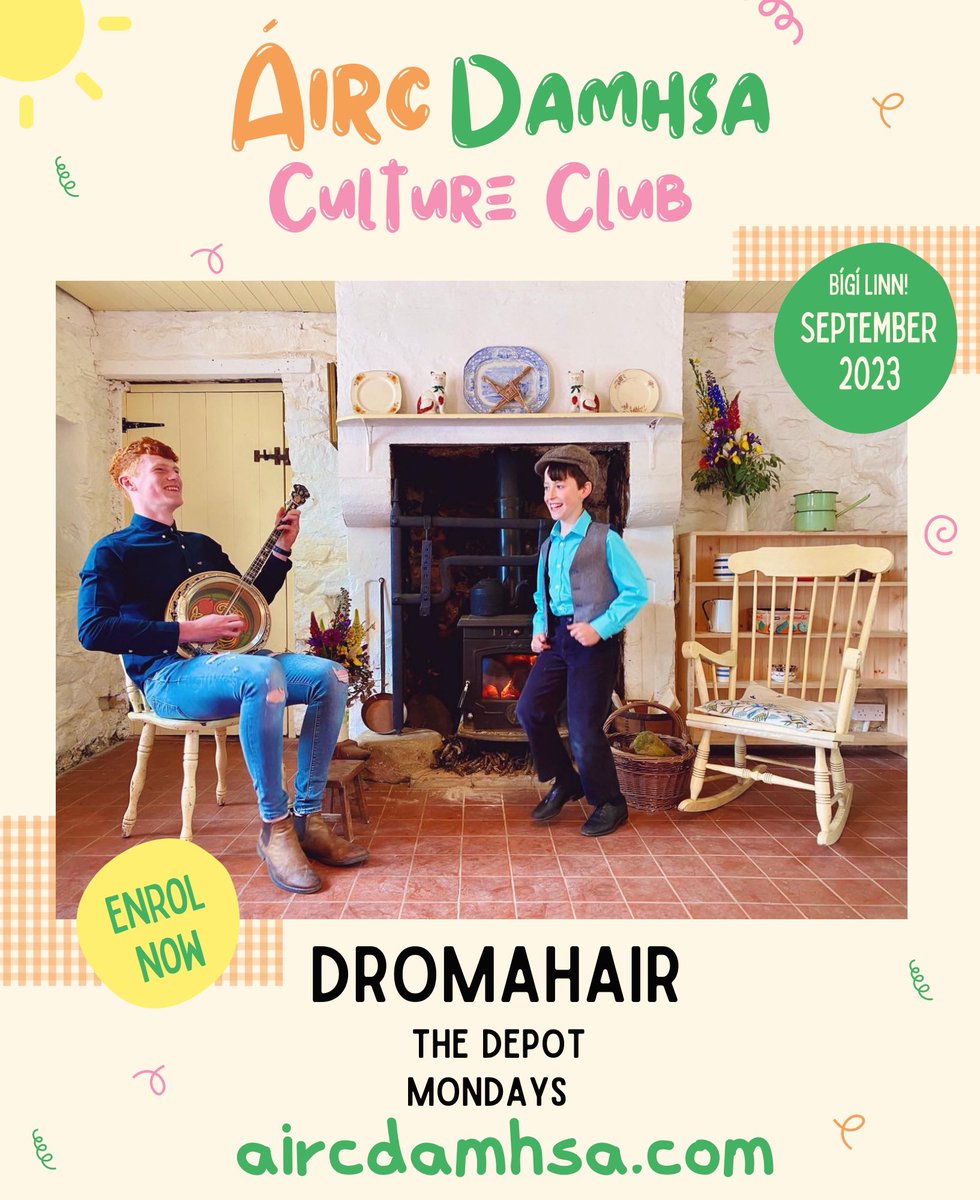 DOMAHAIR we are enrolling! 
👉 aircdamhsa.com/classes
We are celebrating 20 years of our children’s club this September and are welcoming new members for a jam packed year of Sean Nós dancing, music, folklore, family &amp; community events.  
Bígí Linn! Be with us! ✨