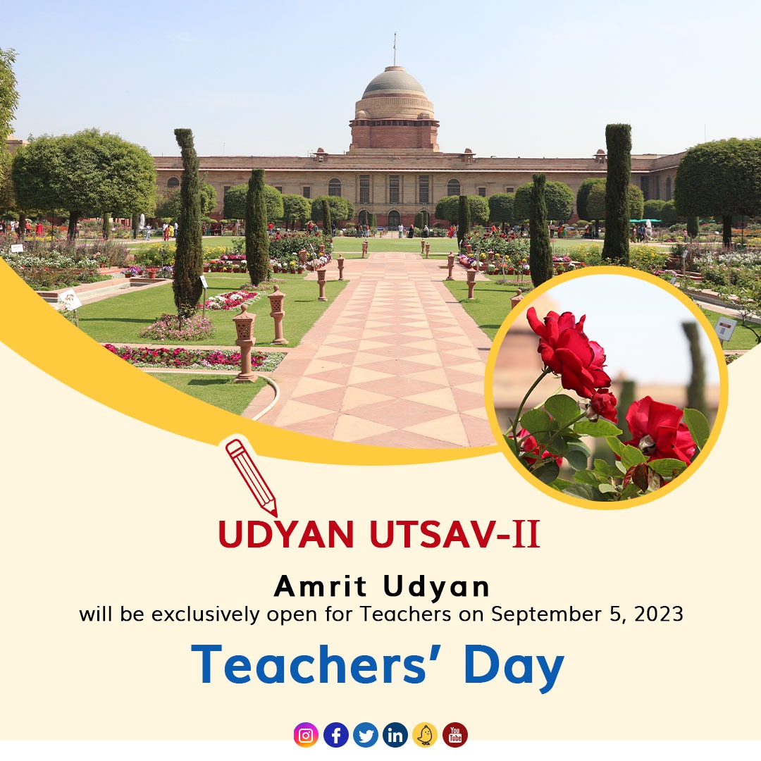 On the occasion of Teachers' Day, Amrit Udyan dedicates a day to the #Teachers - the nurturers of wisdom!
#AmritUdyan awaits you!
Plan your visit now at - visit.rashtrapatibhavan.gov.in

<a href="/EduMinOfIndia/">Ministry of Education</a>  <a href="/dpradhanbjp/">Dharmendra Pradhan</a> <a href="/Annapurna4BJP/">Annpurna Devi</a> <a href="/Drsubhassarkar/">Dr. Subhas Sarkar</a> <a href="/OfficialIGNOU/">IGNOU</a> <a href="/UnivofDelhi/">University of Delhi</a>  <a href="/KVS_HQ/">Kendriya Vidyalaya Sangathan</a>