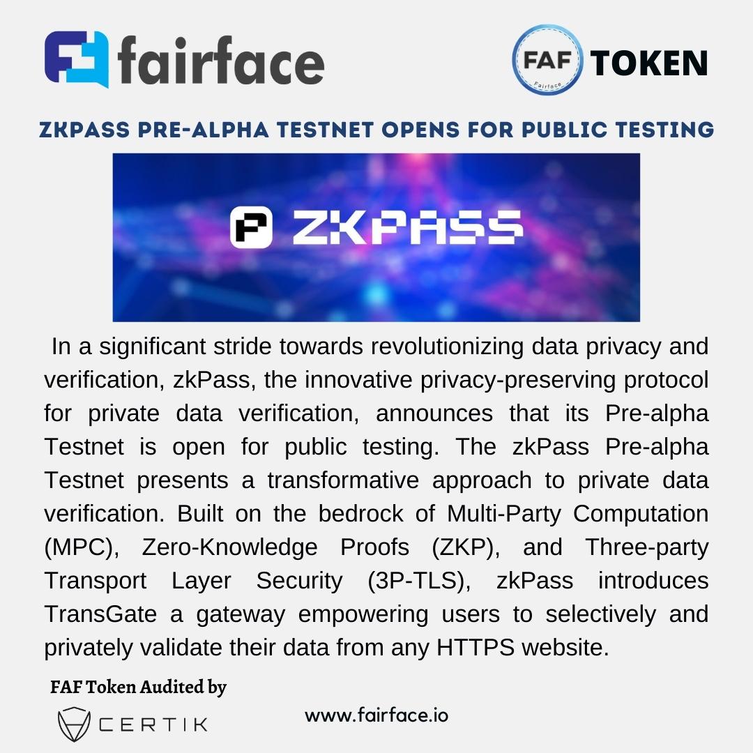 FAFToken's tweet photo. zkPass pre-alpha testnet opens for public testing.
⭐️Make Customers Fall in love with your business with Fairface.
⭐️Fairface Powered By FAF Tokens On DeFi Network.
#zkpass #prealpha #testnet #nft #cryptosafety #publickey #publictest #Metaverse #cryptoreview https://t.co/vLY66qgEcr