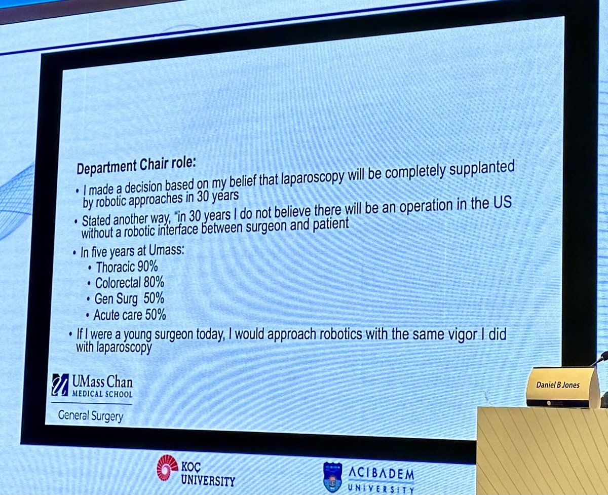 Perspective from an MIS pioneer and department chair! “Laparoscopy will be completely supplanted by robotic approaches in 30 years”. Even more impactful given he is NOT a robotic surgeon.  

Don’t need to tell me. I suggest everyone else start planning. 🤔
#roboticsurgery