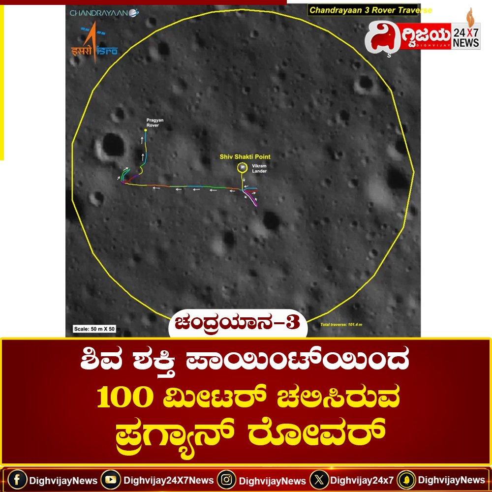 ಶಿವ ಶಕ್ತಿ ಪಾಯಿಂಟ್ ಯಿಂದ 100 ಮೀಟರ್ ಚಲಿಸಿರುವ ಪ್ರಗ್ಯಾನ್ ರೋವರ್
#isro #lunar #VikramLander #pragyanrover #Chandrayaan3 #shivshaktipoint #latestnews #kannadanews #dighvijaynews