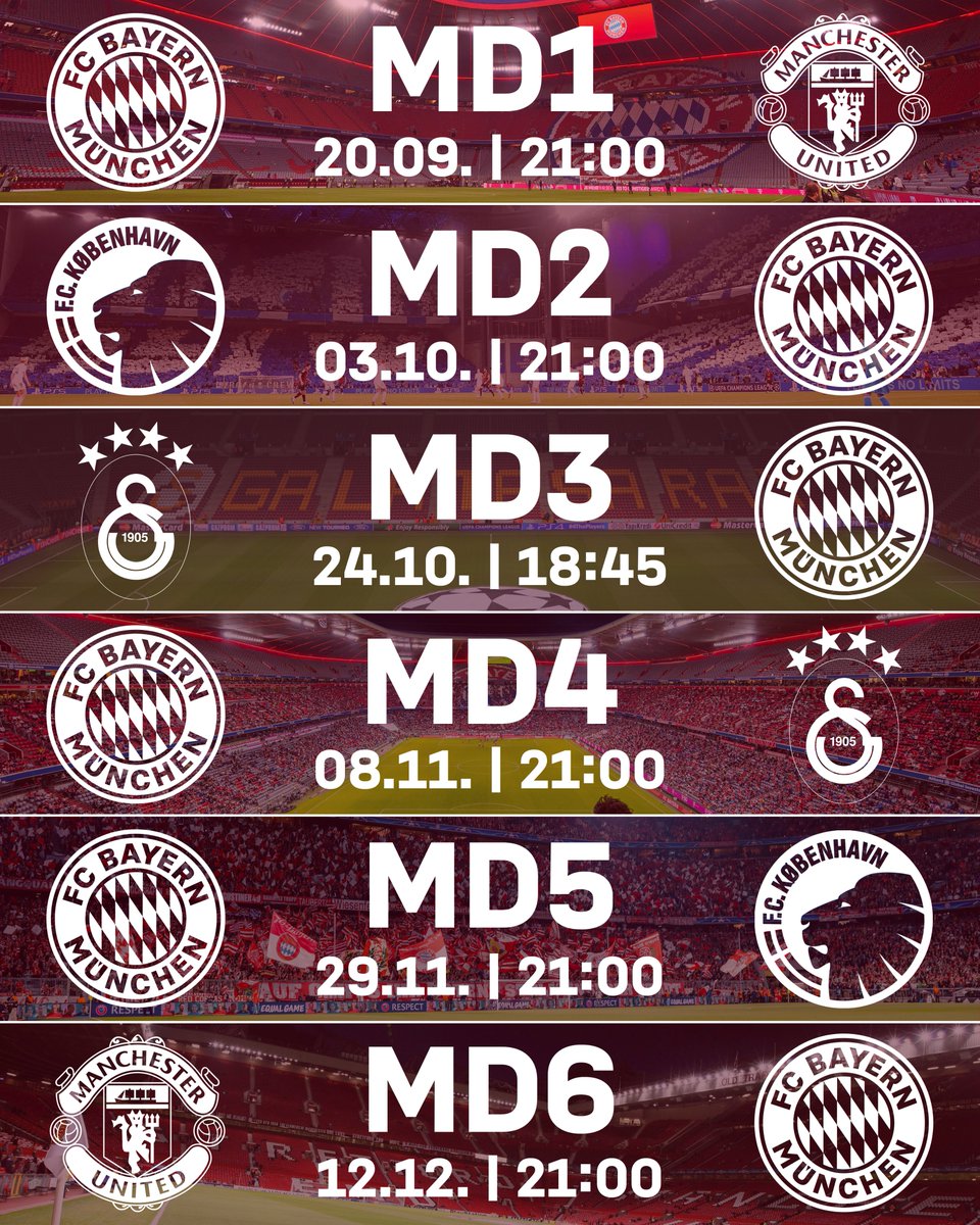 FCBayernEN's tweet photo. Our @ChampionsLeague group stage fixtures have been scheduled 📆

More info: https://t.co/IyzZF81pKX

#packmas #MiaSanMia https://t.co/0TXY8K2WqE