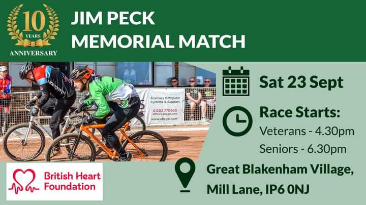 Just 3 weeks until our annual charity event, this year raising funds for <a href="/TheBHF/">British Heart Foundation</a>. Full rider line ups to be advised later.
<a href="/BCEasternRegion/">BCEasternRegion</a> <a href="/BritishCycling/">British Cycling</a> <a href="/pcgtblakenham/">Great Blakenham PC</a> <a href="/claywhitpc/">ClayWhitPC</a> <a href="/genxradiouk/">GenX Radio Suffolk</a> <a href="/3318News/">33/18 News | CS Racing</a> #cyclespeedway #Cycling #speedway #suffolk #Ipswich