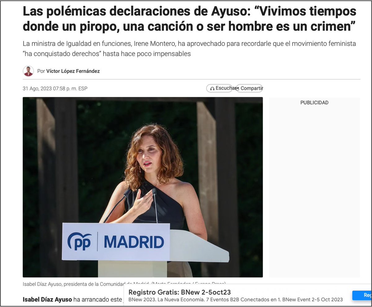 Un médico/médica no puede utilizar su posición profesional para mandar mensajes contra la salud. Y una responsable política como Díaz Ayuso no puede utilizar su posición para lanzar mensajes contra la convivencia y la democracia, como es afirmar que se criminaliza a los hombres