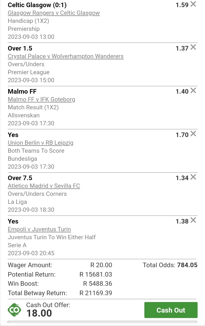 I just placed a bet with Betway. Tap here to copy my bet or search for this booking code in the Multi Bet betslip X55FA9C64 betway.co.za/bookabet/X55FA…
✅#BetterDaysAreComing ,hold on tight , Punters !🍏
✅You can also pick 10 Odds and stake high👇