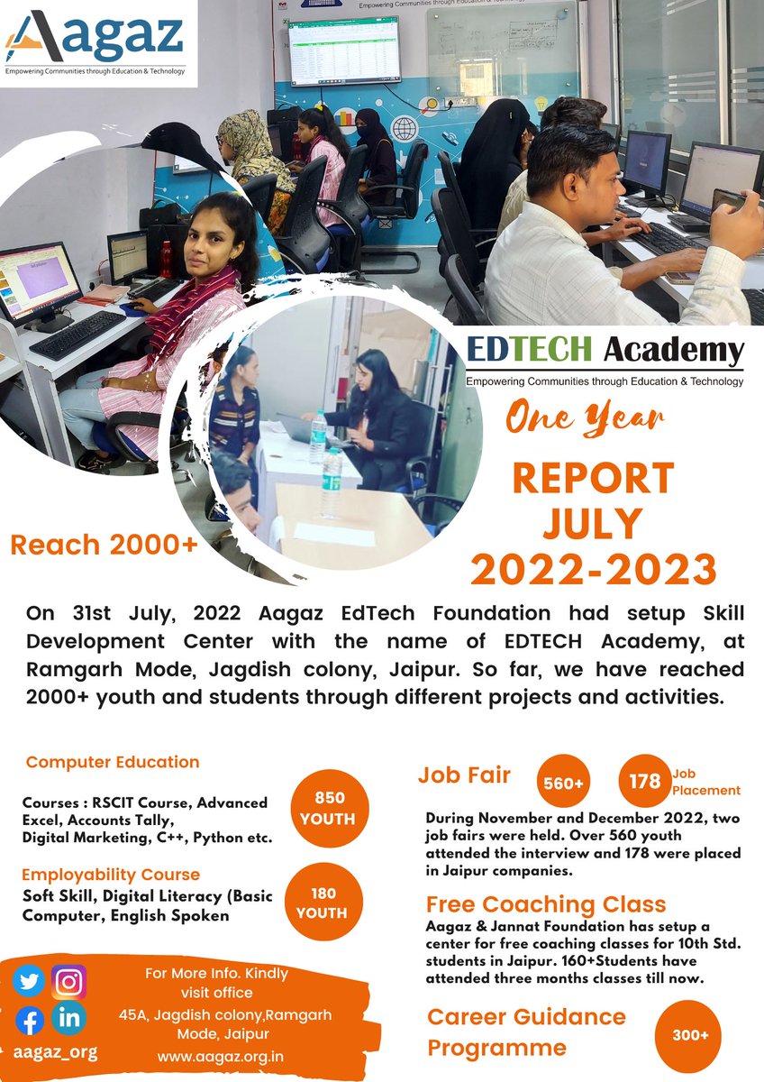 Aagaz_Org's tweet photo. Aagaz EdTech Foundation had setup Skill Development Center with the name of EDTECH Academy. So far, we have reached 2000+ youth and students.

#Skilldevelopment
#youth4job
#digilearning
#digitalmarketing
#rscit
#spokenenglishfreetraining
#English
#employmentopportunities https://t.co/n1VGOBN2Rs