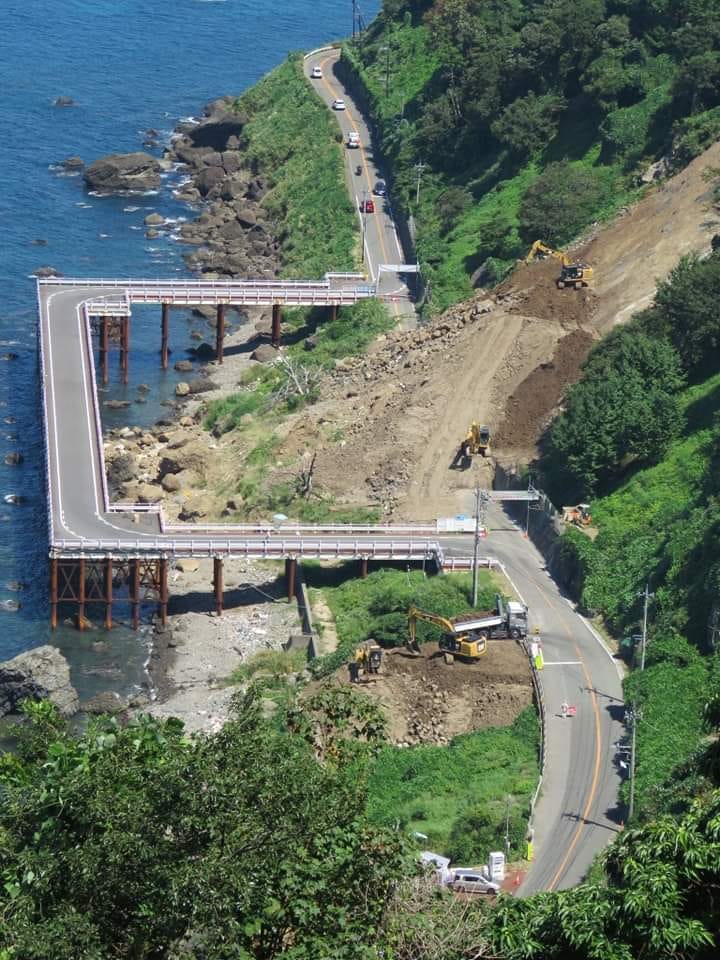 JAPAN. Temporary Bridge build around a landslide in Fukui Prefecture.