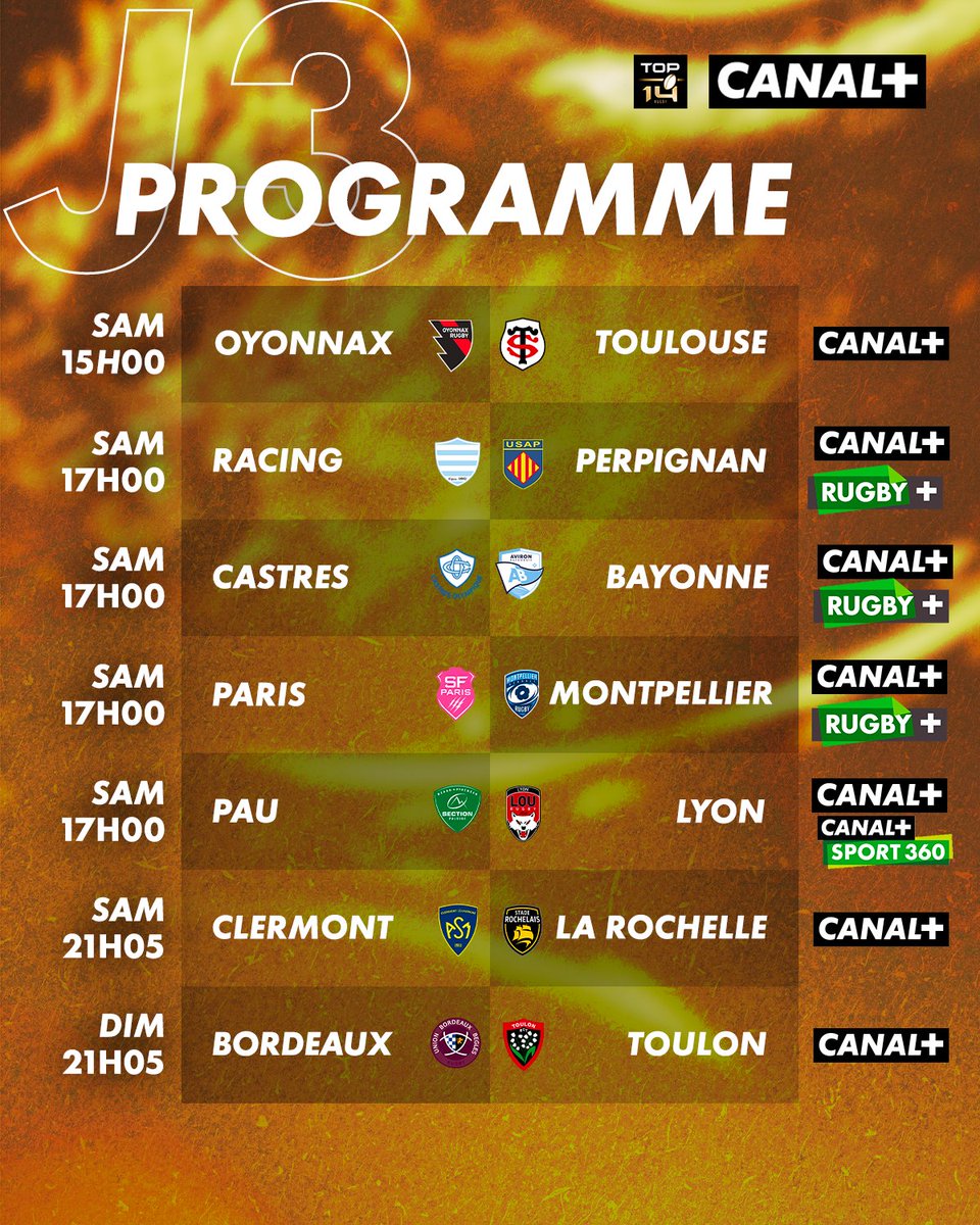 C'est parti pour la 3ème journée du TOP 14, la dernière avant la coupure 🔥