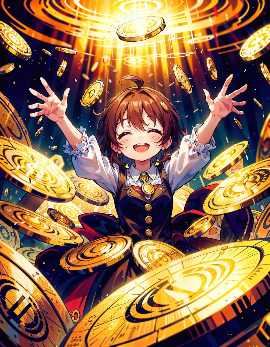 カジノで大当たりしてコインの海に溺れる女の子を作ってみました。 「Overflowing many golden coins」などコインに関するプロンプトを適当に詰め込みました。  #Petitcutie #AIイラスト #AIart #AIかわいい部