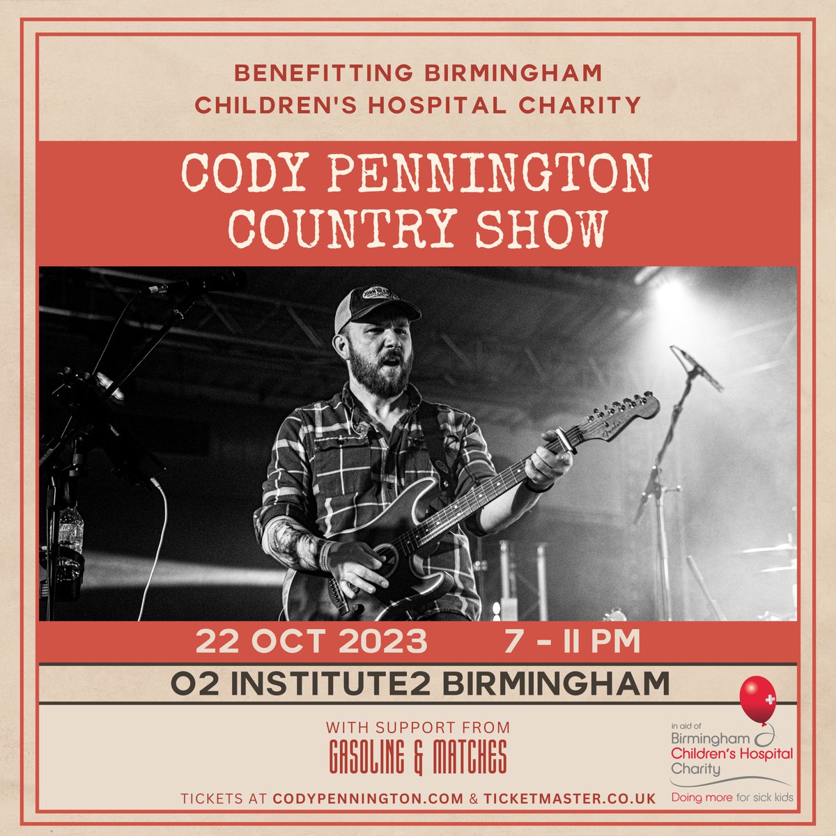 O2 Institute Birmingham (@o2institutebham) on Twitter photo On sale now! #CodyPennington brings his country show back to Birmingham, UK in support of the Birmingham Children's Hospital Charity - Sunday 22 October with guests <a href="/Gasolineonline/">Gasoline & Matches</a>. Tickets - amg-venues.com/ZMKG50PGljP On sale now! #CodyPennington brings his country show back to Birmingham, UK in support of the Birmingham Children's Hospital Charity - Sunday 22 October with guests <a href="/Gasolineonline/">Gasoline & Matches</a>. Tickets - amg-venues.com/ZMKG50PGljP