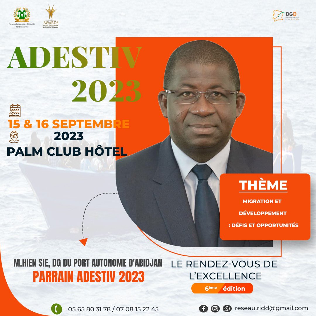 Ridd_ci's tweet photo. Nous dévoilons l'identité de notre parrain.
Remerciements au Directeur Général du Port Autonome d'Abidjan, 𝐌. 𝐇𝐈𝐄𝐍 𝐒𝐈𝐄 pour son soutien et son parrainage à cette 6eme Édition des Awards de la Diaspora Estudiantine Ivorienne.
 RDV 𝐚̀ 𝐥'𝐡𝐨̂𝐭𝐞𝐥 𝐏𝐀𝐋𝐌 𝐂𝐋𝐔𝐁. https://t.co/KjnCvpYVoe