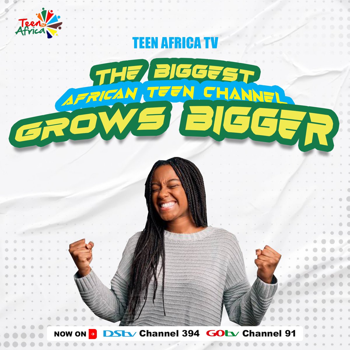 Happy New Month.

Teen Africa TV, the Biggest African Teen Channel is now on GOTV Channel 91 and DSTV Channel 394.

Catch up for more exciting, educational, entertainment programs every  24/7.

#teenafricatv #gotvchannel91 #dstvchannel394  #weekend.