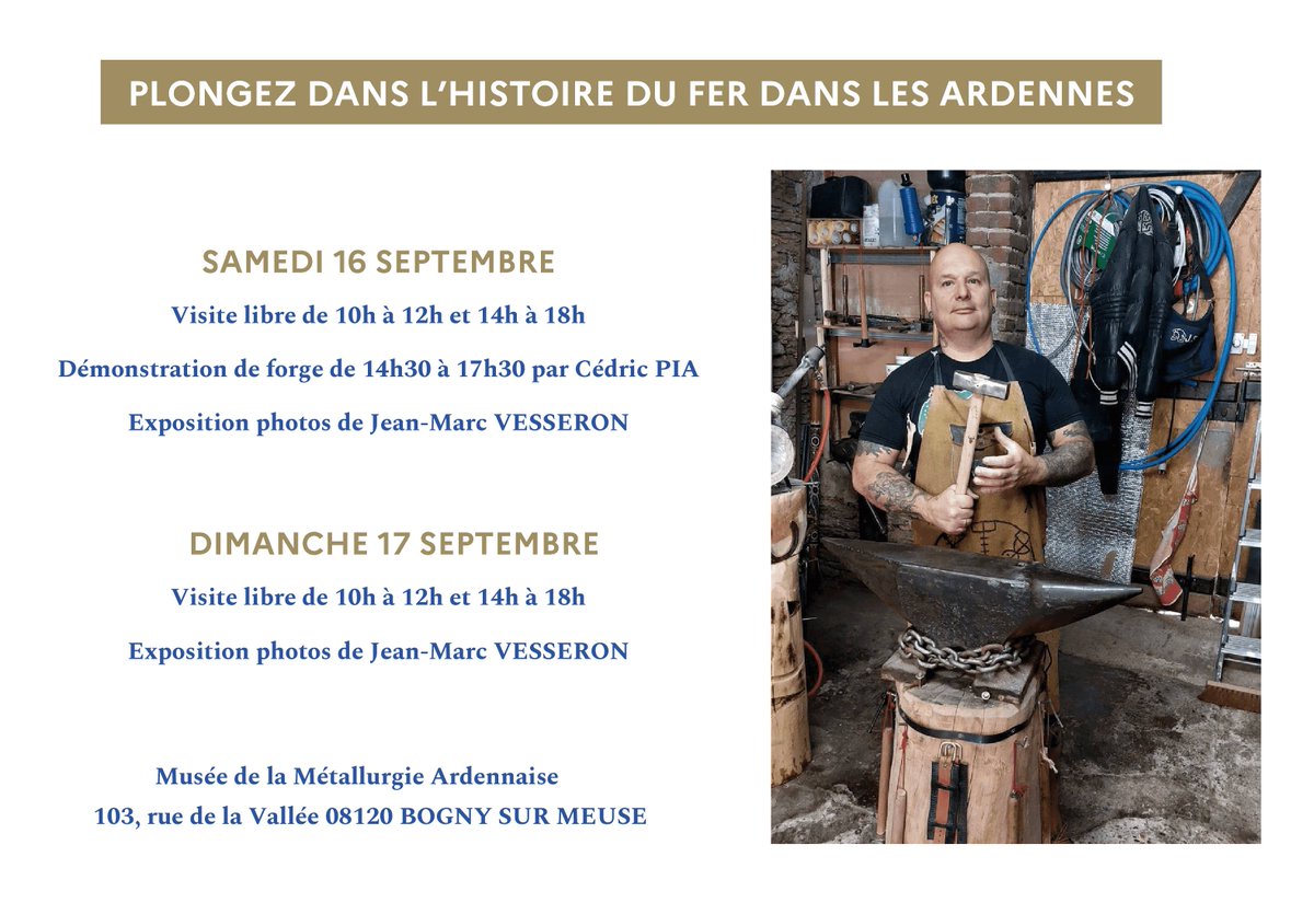Musee08Metal's tweet photo. Au programme des #JEP2023
#museebogny #valleesetplateaudardenne #bognysurmeuse #ardennes https://t.co/cYyboPhb9w