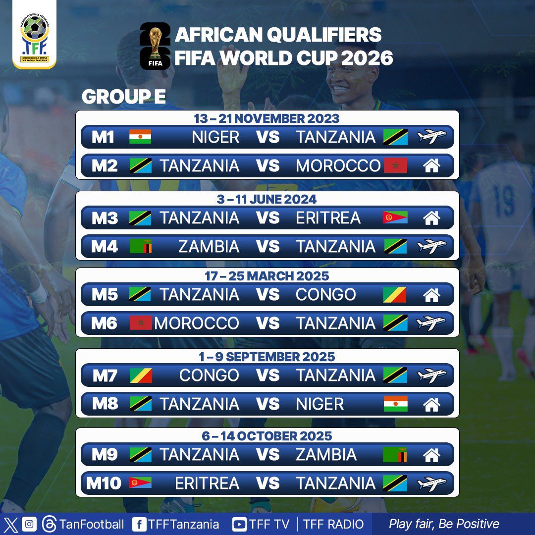 sportschaka's tweet photo. Terehe ya mechi zote za makundi za @TaifaStars_ za kuelekea kombe la dunia hizi hapa https://t.co/L7J3Y1ATLN