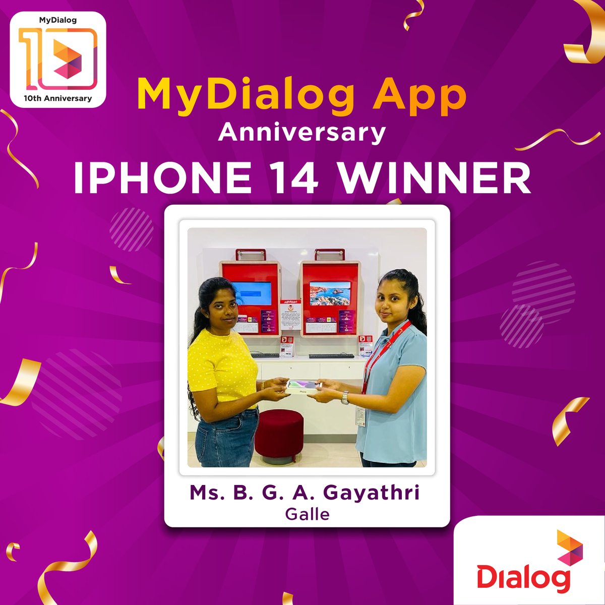 dialoglk's tweet photo. CONGRATULATIONS to the lucky winner of an iPhone 14, as part of the MyDialog App's 10th anniversary celebrations.
Download the MyDialog App today via https://t.co/BnEc6vf5gW to conveniently access all your Dialog services.
#MyDialog https://t.co/AYuWziaG2X
