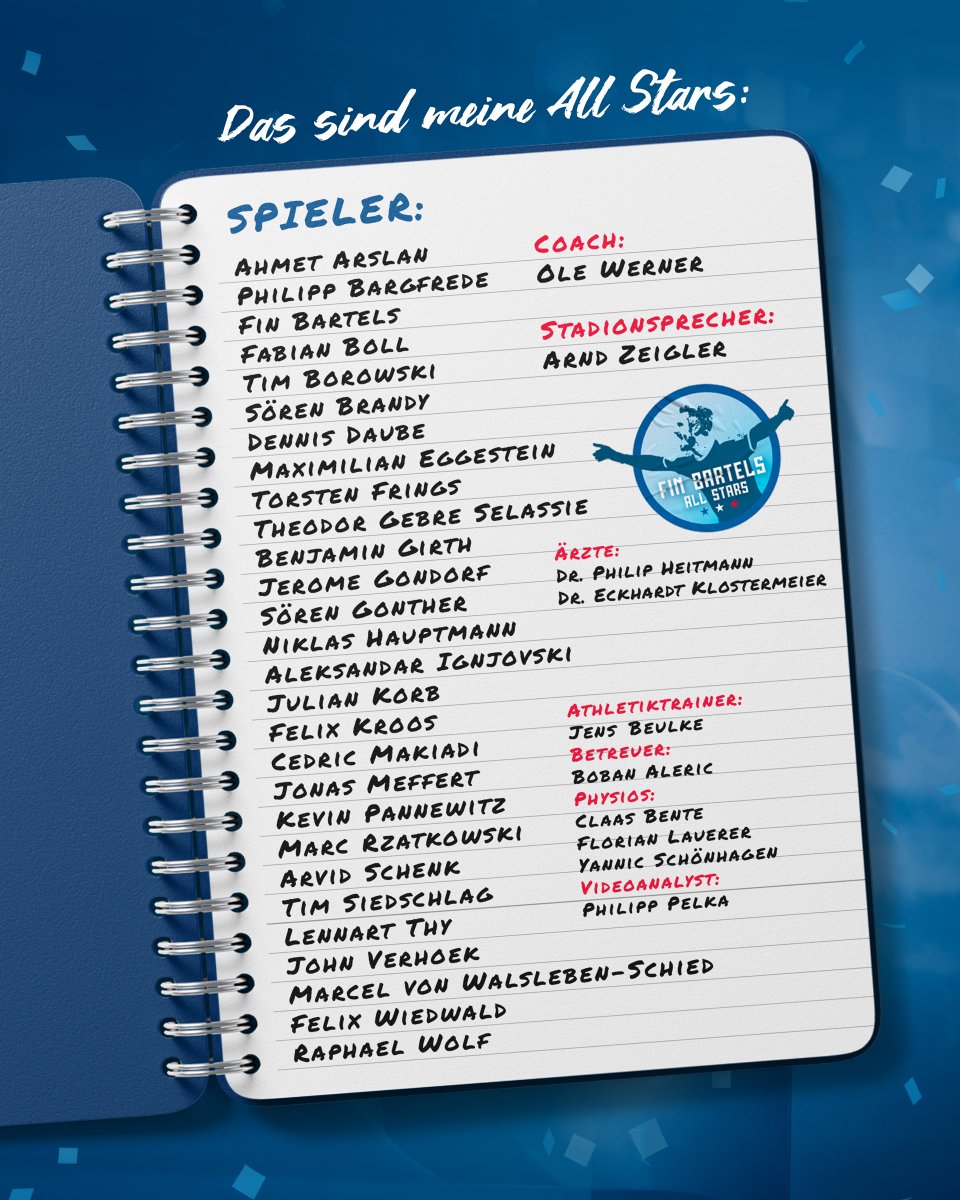 Holstein_Kiel's tweet photo. Das sind Fin Bartels Allstars ⭐

Am kommenden Freitag (08.09.) ist es soweit: Ein letztes Mal läuft Bartels im Holstein-Stadion auf. Für sein Abschiedsspiel hat er eine schlagkräftige Mannschaft aus ehemaligen Mitspielern und alten Weggefährten zusammengetrommelt.
_
#KielAhoi https://t.co/vWDvuaBI3g