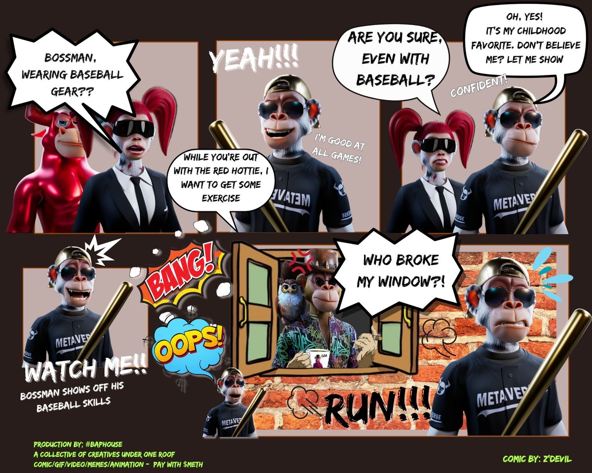 ZenTarot1115's tweet photo. 🔥BASEBALL🔥
#ApeTraitOfTheDay 🙌
#AlphaComic #BAPComic
Want your Bull/Ape to be a SUPERSTAR? With the #BAP #Dynamic APE, we can create more than just a regular profile picture.
May contact #BAPHouse @cryptosheep_eth for
#comic #memes #gif #animation #sticker https://t.co/ZglaNAkv32