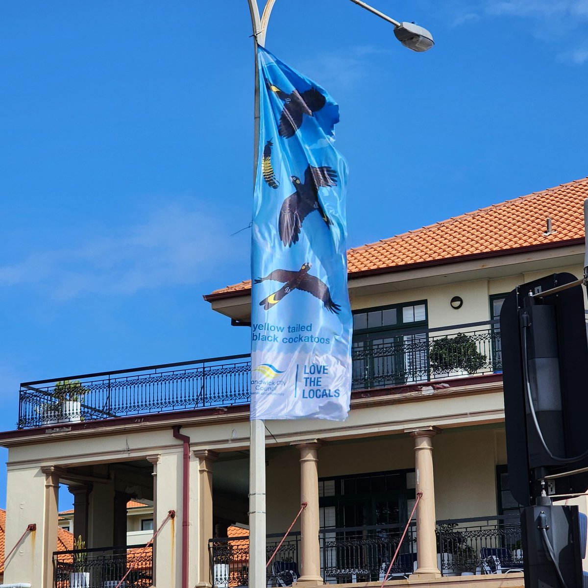 coogeejohno's tweet photo. @RandwickCouncil you're flying flags with the wrong birds atm...Time to get the Red, White and Blue out for the @sydneyroosters. Finals bound 🐔 https://t.co/Pv0EkJZ9JQ