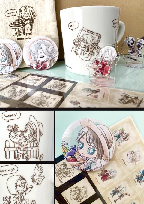 とにかくお顔が1番大きく見れる缶バッチ
ミニサイズで親指姫みたいな可愛さのアクスタ
セピア寄りの馴染みある色で、程よく鉛筆タッチが残るマグカップ
濃いめカラーで全てのイラストが入ってる切手風シール
普段使いしやすいはっきり線のランチトートとポーチです! 