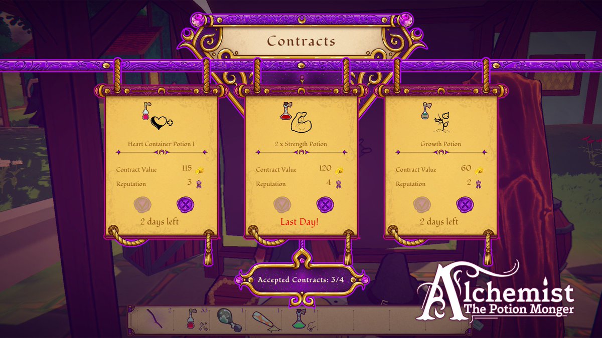 PotionMonger's tweet photo. It might be the weekend but the grind never stops! 😅 Remember to check out Salem's contracts daily as it's a good way to earn some additional gold and increase your reputation💰 
You can add the game to the Wishlist now! https://t.co/wvmywYjM53

#indiegames #games #IndieGameDev https://t.co/2zMMbRYoBw