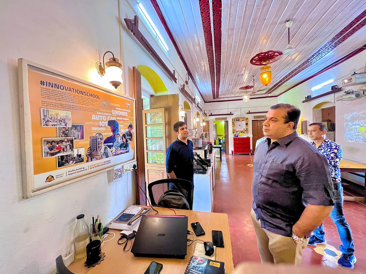 RohanKhaunte's tweet photo. Interacting with Vaibhav Chharbria at Maker's Asylum while sipping the unique ‘Drill Press Coffee’, was an energising experience. In sync with ‘#WorkationGoa’
initiative, #MakersAsylum provides a conducive environment for #creativity and #innovation in Goa. https://t.co/tLOZHTtDyX