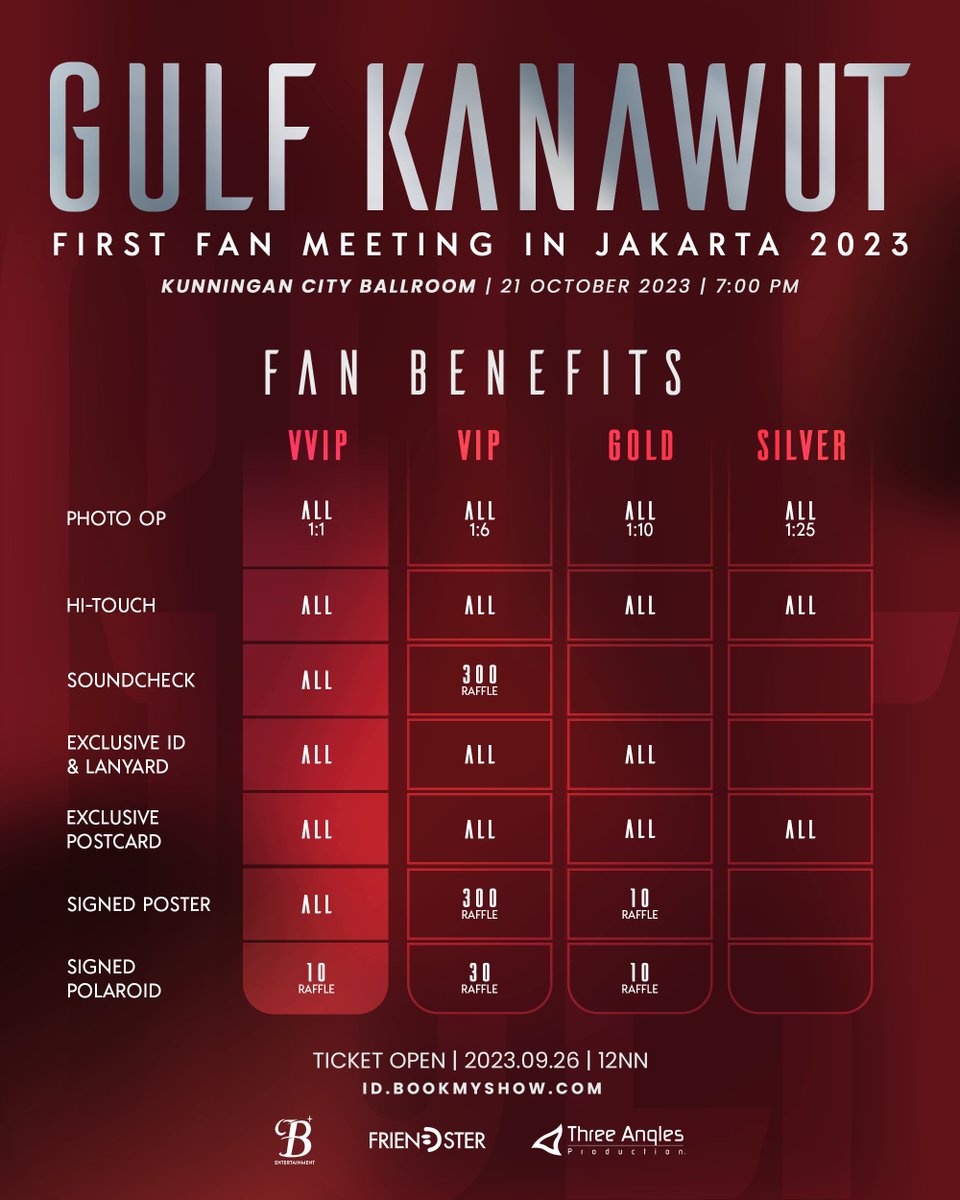 Threeanglespro's tweet photo. Get ready, Indonesia!✨ Gulf Kanawut is bringing his charm and charisma to Jakarta for his FIRST EVER fan meeting this October! 🎉🤩

📅 21 October 2023 (FRI)
🕒 Time: 7:00 PM
📍 Kunningan City Ballroom

#Gulf_1stFanMeetinginJKT
#GulfKanawut
#ThreeAnglesProduction https://t.co/LiCUF42WBz