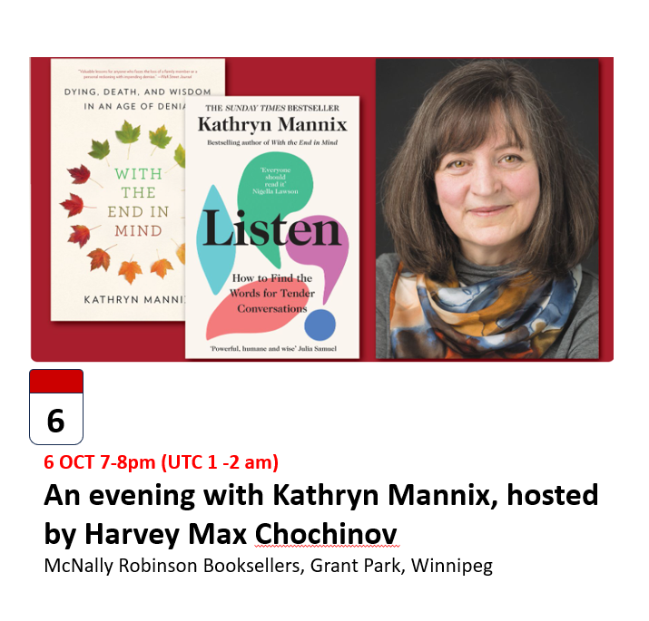 Excited to announce a live book event in Winnipeg on Oct 6th, 7 - 8pm. Join me with thought leader @HMChochinov in McNally Robinson's Grant Park bookshop, or register to join in on line (or to watch later, if it's past your bedtime). Live link youtube.com/watch?v=n9fjHq…