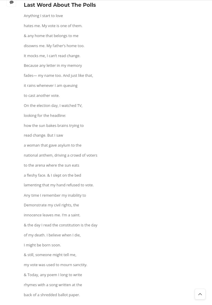 MubarakSaid_'s tweet photo. August ends, &amp; many things come to my way. So, I'm thrilled to share some of them here.

—Published in Kalahari review

—Published in Eboquills

—Published in spill words

—Got acceptance from Ghudsavar

https://t.co/NLnYjze17z

https://t.co/dhD4DK2Znb

https://t.co/g9bY62Ja22 https://t.co/n2nTPq1mNl