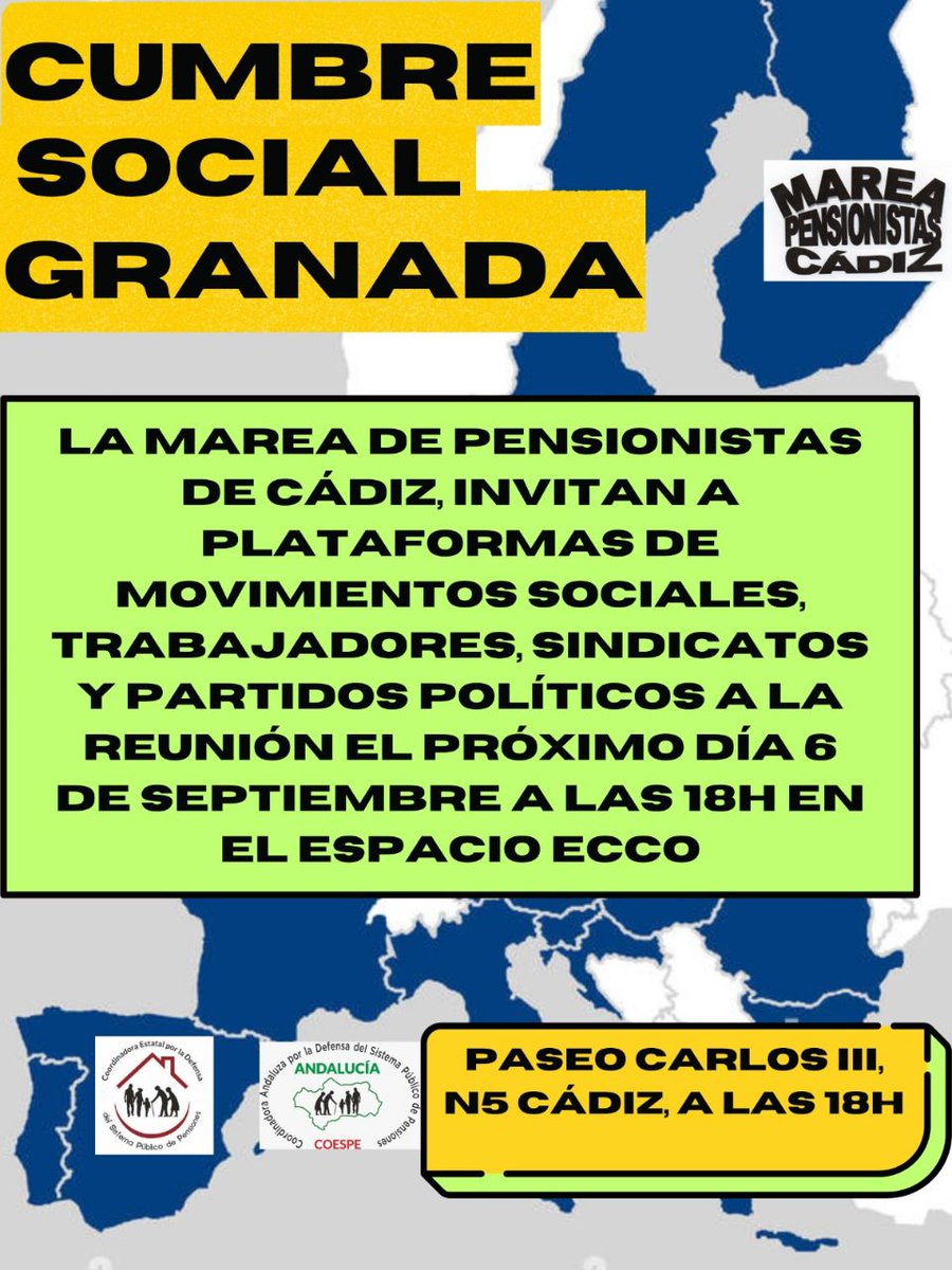 acaravaca69's tweet photo. 🤗🌍 Ahenda Çoçiâh ✔️
         🏛️ #Cadî 🌊

📢 Combocatoria reunión abierta preparaçión #CumbreSocialGranada2023
#Granâ2023 #CumbreÇoçiâh
#ContraCumbre
#CumbreSocial
#Granada2023 

📍Miércolê 6 Çetiembre
⏰ 18.00h
Eppaçio Ecco, Paçeo Carlos III, 5

#Cádiz
#OtraEuropaEsPosible 
. https://t.co/PEIgKfcCHQ