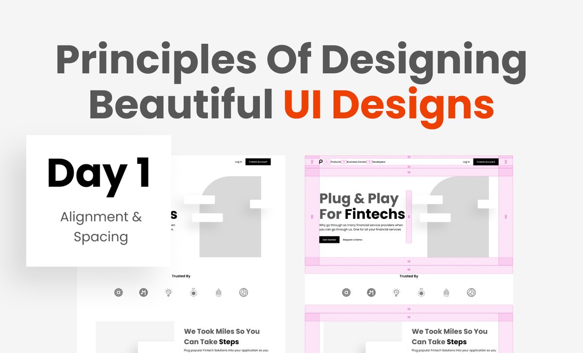 its_samuellinus's tweet photo. #Day1 of 7 : Principles of Designing Amazing UI Designs. 10X your UI Design Skills.

Today we are looking at ALIGNMENT &amp; SPACING

Open Thread 👇👇 https://t.co/WrOnkj3Bld