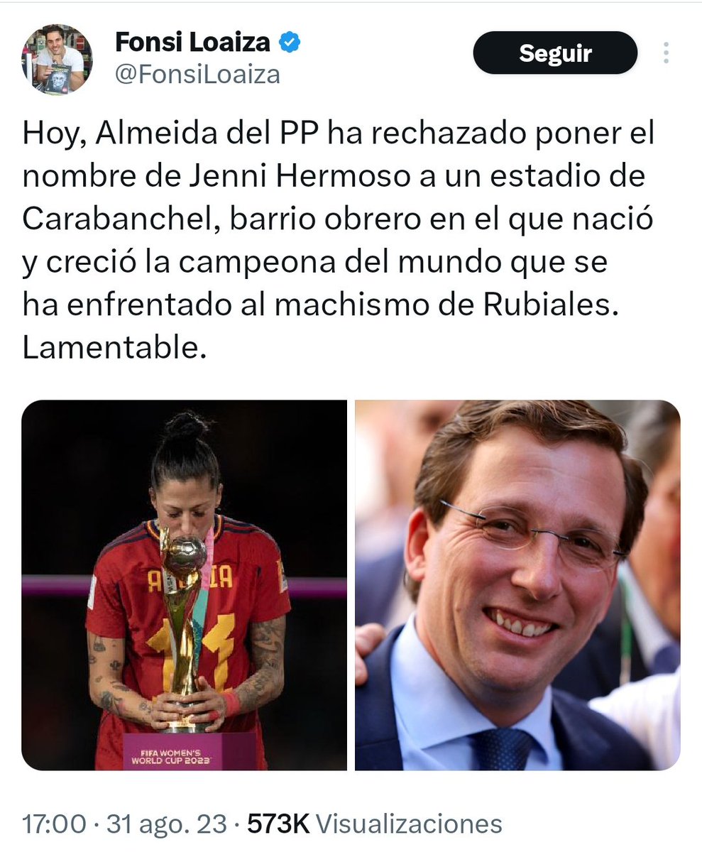 Olga Carmona marcó el gol que valió el mundial, y poco después se enteró de que su padre había fallecido antes del partido. Pero le quieren poner a un estadio el nombre de la jugadora que falló el penalti en la final... No les importa el fútbol femenino, igual que no les importan