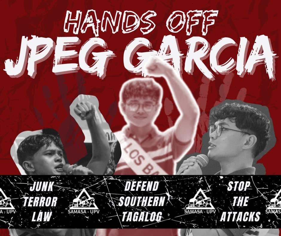 SAMASA-UPV vehemently condemns the trumped-up charges against John Peter “JPEG” Garcia.

#StopTheAttacks
#DefendTheDefenders
#JunkTerrorLaw