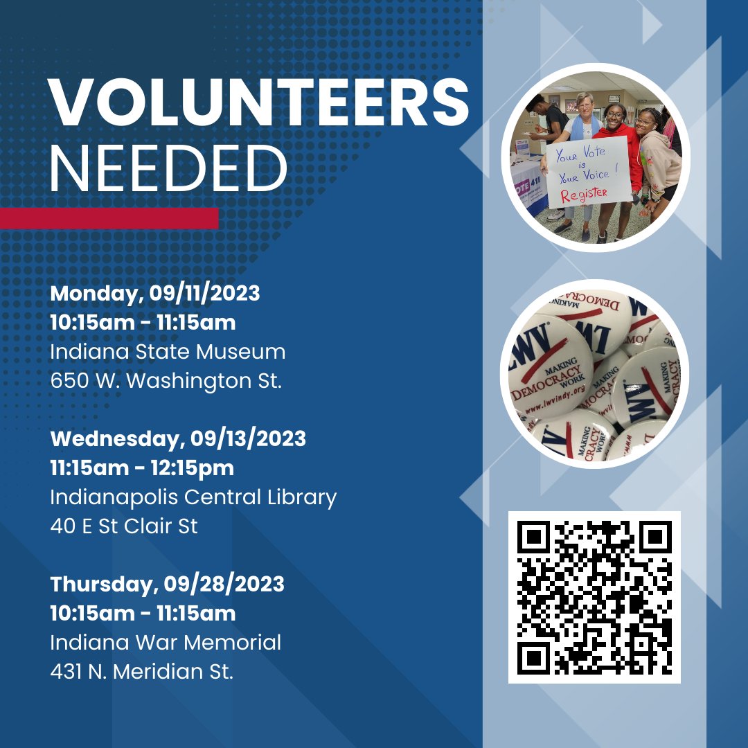 LWVofIndy's tweet image. Volunteers needed! Help register new citizens to vote. Sign up at ow.ly/AU1A50PCa7Q. 

#everyvotecounts #votingispower #Indyvotes @VOTE411