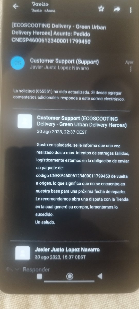 Jar_Lop's tweet photo. Me siento estafado, no me ha llegado el envío y @AliExpressES @aliexpress ha cerrado la disputa sin ofrecerme solución alguna. La empresa de transporte dice q el producto ha sido devuelto a origen y no puedo recogerlo en España,  ¿así es como AliExpress estafa a la gente? https://t.co/6SkBKznZv2