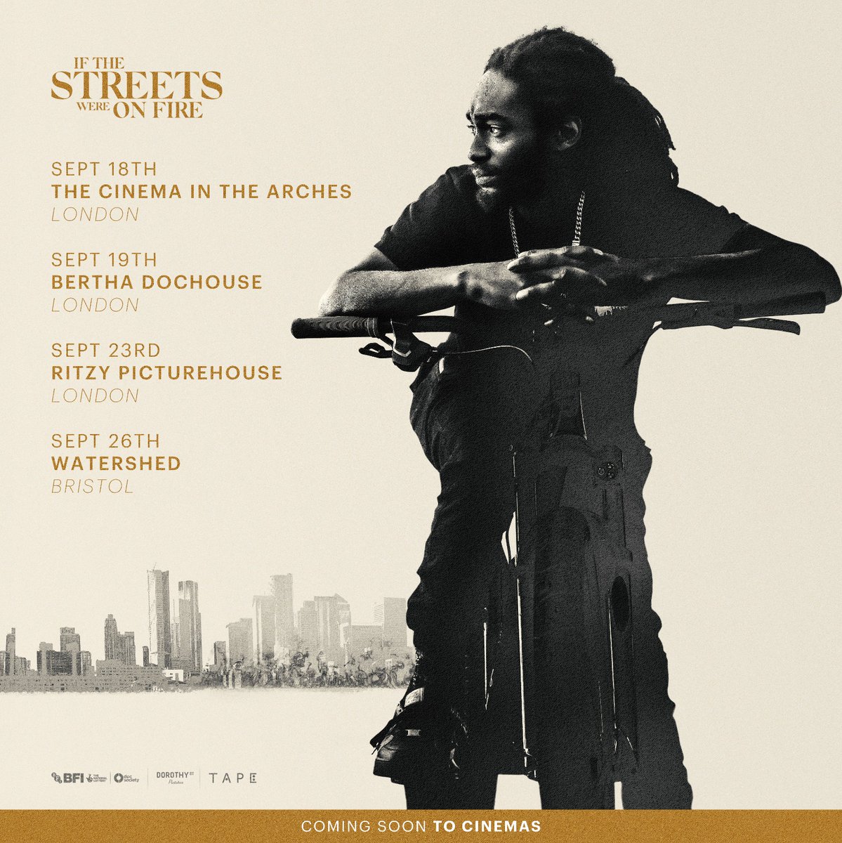 THEAliceRussell's tweet photo. Last year's @BFI London Film Festival 2nd place audience award film - If the Streets Were on Fire - is having it's theatrical release thanks to the brilliant @tapecollective! See you so so soon.
@PicturesDorothy @TheDocSociety @Film_London @BerthaDocHouse @RitzyCinema @watershed https://t.co/lRcsTowla3