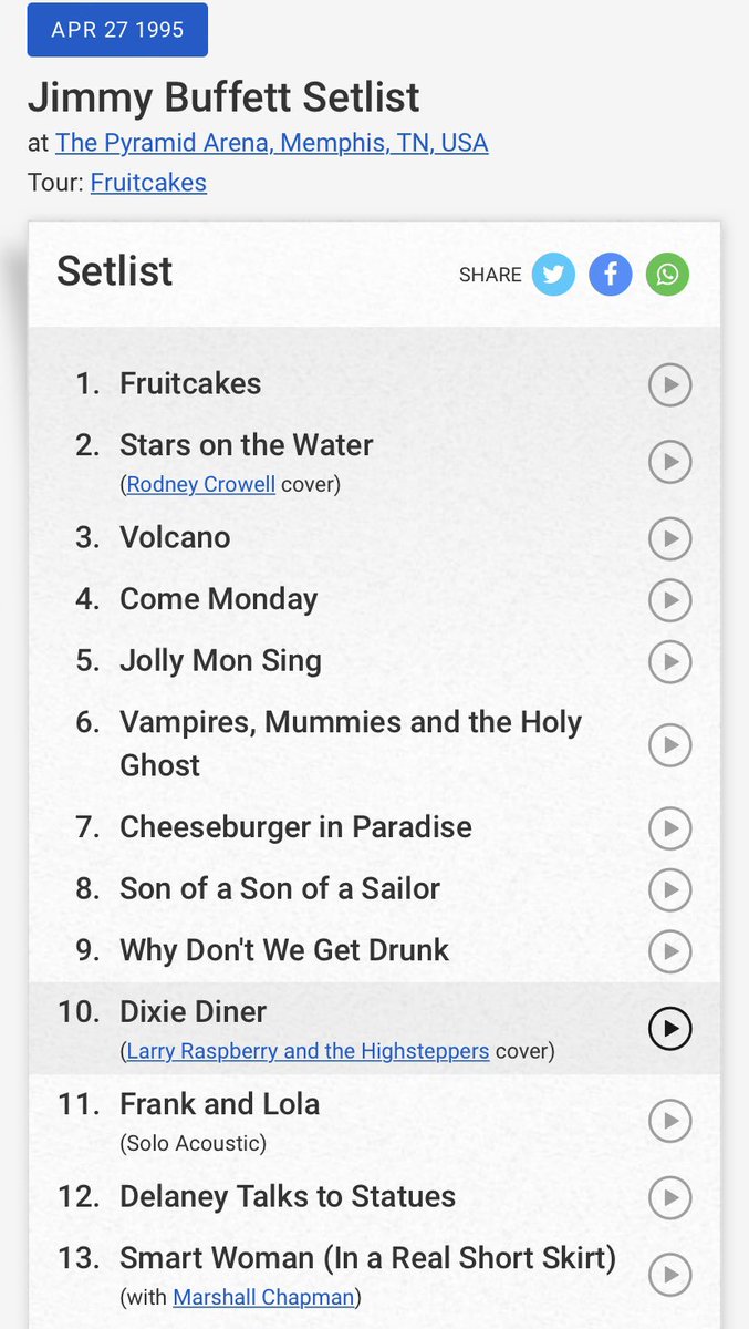 ilovememphis's tweet photo. RIP to the legend Jimmy Buffett. 🦜 This setlist for his ‘95 show at the Pyramid was stacked. https://t.co/f47HdAAf1n